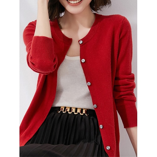 

Gilet Cardigan Maille Femme A côtes Tricoter Bouton Couleur unie Col Ras du Cou mode Décontractées Extérieur Intérieur manche longue Automne Hiver Cerise rouge Bleu brume M L XL