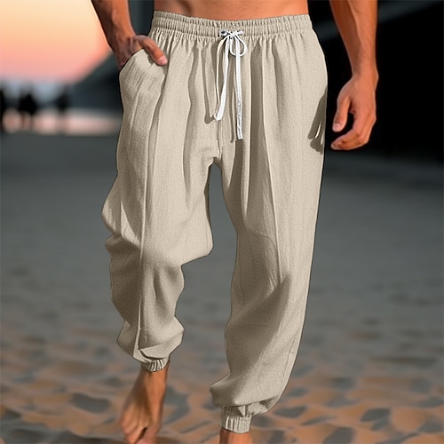 

Homens Calças de linho Calças Calça verão Calças de praia Com Cordão Cintura elástica Punho com Elástico Tecido Conforto Respirável Casual Diário Feriado Misto de Algodão e Linho Moda Estilo Clássico