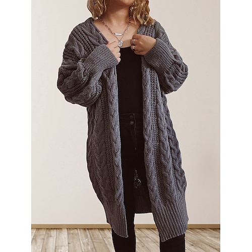 

Mulheres Sueter Cardigan Saltador Estriado Tricotar Túnica Superdimensionado Côr Sólida Abertura Frontal à moda Casual Diário Para Noite Outono Inverno Branco Rosa S M L