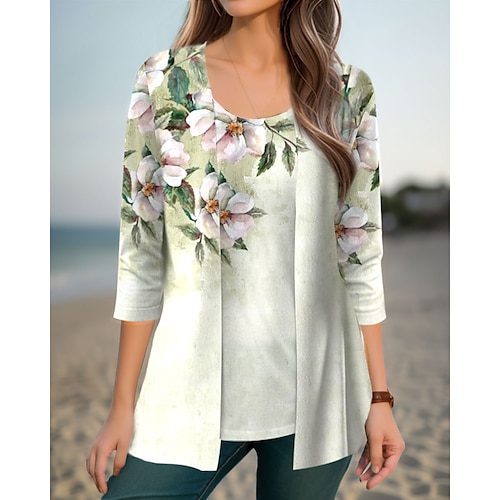 

Mujer Camiseta Azul Piscina Morado Verde Trébol Floral Estampado Manga Larga Diario Fin de semana Básico Escote Redondo Ajuste regular Flor Pintura Primavera Otoño