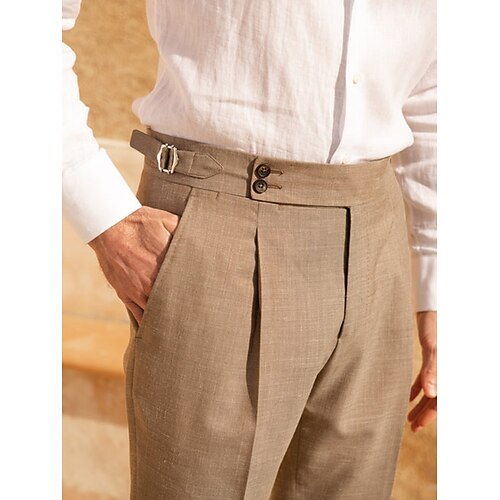 

Herren Leinenhose Hose Hosen Faltenhose Gurkha-Hose Tasche Höhenanstieg Glatt Komfort Atmungsaktiv Outdoor Täglich Ausgehen Leinen / Baumwoll Mischung Modisch Brautkleider schlicht Cachi scuro Khaki