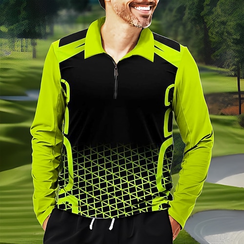 

Homens Camisa polo de caminhada Camisa de golfe Respirável Secagem Rápida Pavio Humido Manga Longa Vestuário de golfe Roupas de golfe Normal Zíper Cores Gradiente Primavera Outono Tênis Golfe