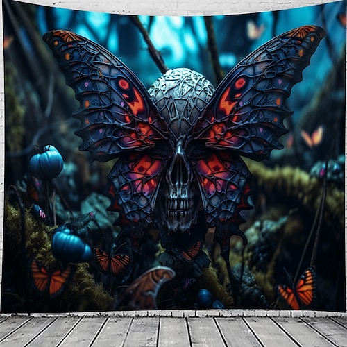 

halloween crânio borboleta pendurado tapeçaria arte da parede grande tapeçaria mural decoração fotografia pano de fundo cobertor cortina casa quarto sala de estar decoração