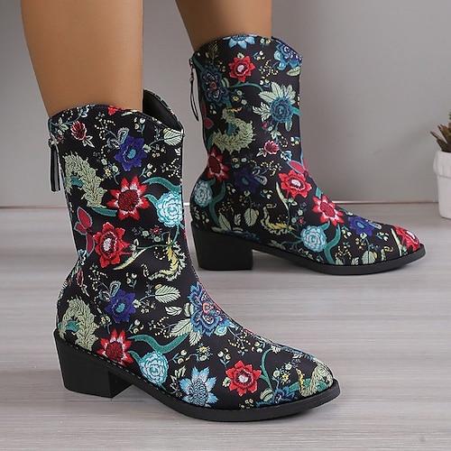 

Femme Bottes Chaussures Vintage Chaussures d'impression Grandes Tailles Halloween du quotidien Talon Bottier Bout rond Vacances Elégant Décontractées Faux Cuir Lacet Floral Galaxie Bloc de couleur