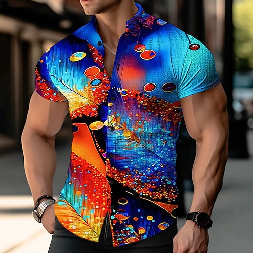 

Herren Hemd leinenhemd Abstrakt Grafik-Drucke Umlegekragen Blau Purpur Outdoor Strasse Kurze Ärmel Bedruckt Bekleidung Leinen Modisch Designer Brautkleider schlicht Weich