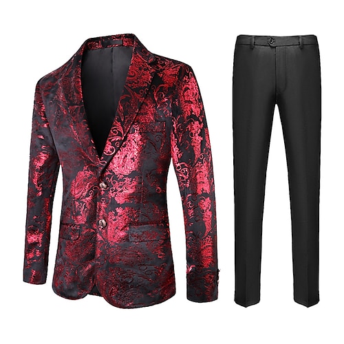 

Black White Pink Men's Wedding Prom Suits 2 Piece Printed Tailored Fit Single Breasted Two-buttons 2023