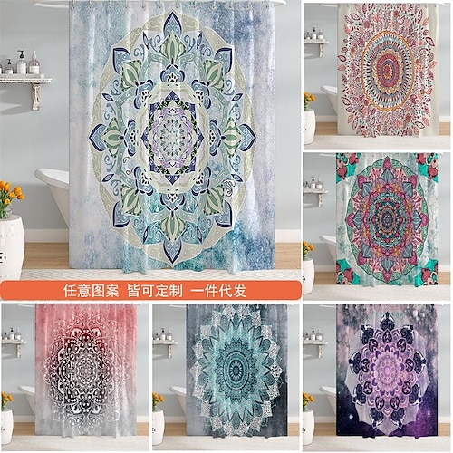 

Grenzüberschreitender Mandala-Blumen-Duschvorhang Hotel wasserdichter und schimmelresistenter Polyester-Duschvorhang Badezimmer Trocken- und Nasstrennungs-Trennvorhang