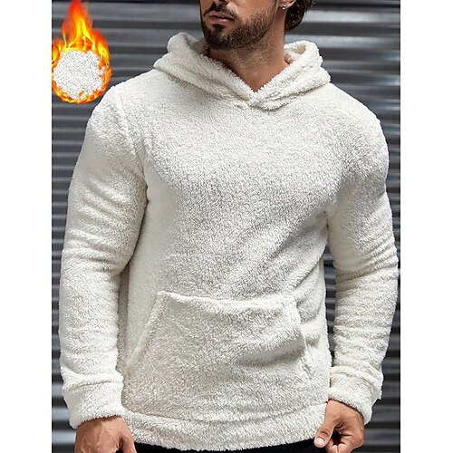 

Hombre Sudadera Blanco Con Capucha Plano Deporte Diario Festivos Fresco Casual Vellón fino Otoño invierno Ropa Sudaderas con capucha Sudaderas