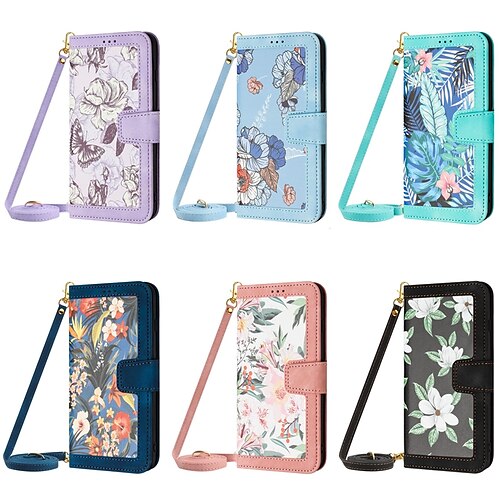 

teléfono Funda Para Samsung galaxia S23 S22 S21 S20 Plus Ultra A54 A34 A14 A33 Bolso monedero con correa extraíble para el cuerpo cruzado con correa de muñeca Ranuras para tarjetas Graphic Flor TPU