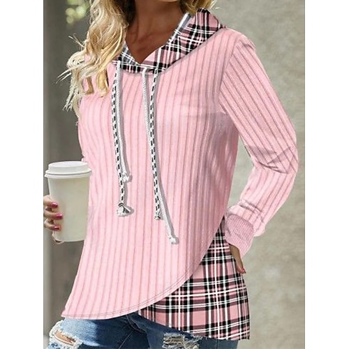 

Mujer Conjunto de suéter Puente Estriado Tejer Retazos Con Capucha Plaid Con Capucha Elegante Casual Exterior Diario Otoño Invierno Bleu Ciel Verde Claro S M L