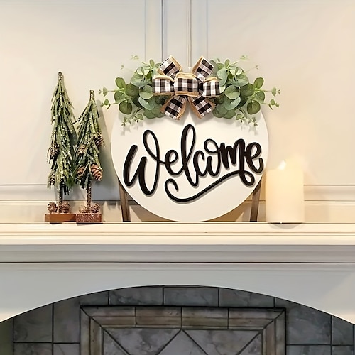 

Welcome Sign for Front Door Door Decor St Patrick's Day Wreath Spring Easter Decor Farmhouse Front Door Wreath Rustic Style - Round Hanging Welcome Sign Home Decor Outdoor Indoor Housewarming Gif