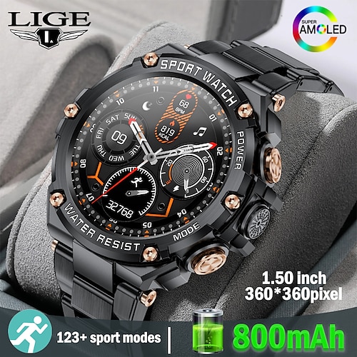 

Lige bluetooth appel moniteur de fréquence cardiaque hommes montre intelligente 1.5 pouces 360360hd grand écran 800mah batterie étanche sport smartwatch