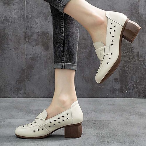 

Damen Sandalen Komfort Schuhe Täglich Blockabsatz Runde Zehe Modisch Elegant Minimalismus Leder Halbschuhe Feste Farbe Ausgeschnitten Khaki Beige