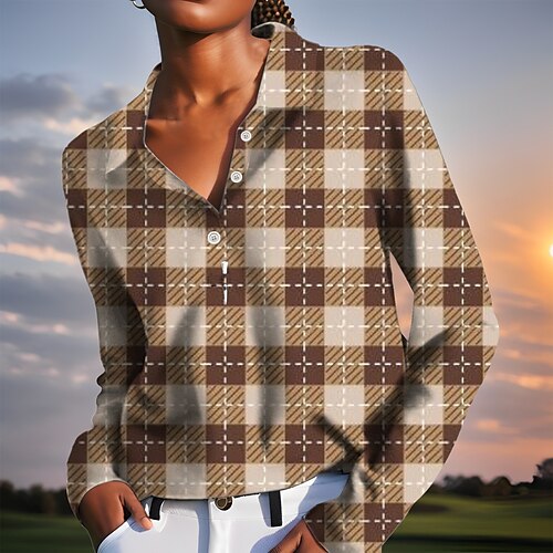 

Mujer Camisas de polo Camiseta de golf Polo con botones Transpirable Secado rápido Dispersor de humedad Manga Larga Ropa de golf ropa de golf Ajuste regular Plaid Primavera Otoño Tenis Golf pepinillo