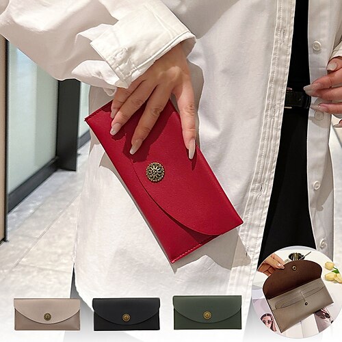 

Women's Wallet Coin Purse Credit Card Holder Wallet PU Leather Daily Buckle Waterproof Anti-Dust Solid Color Black Red Gold