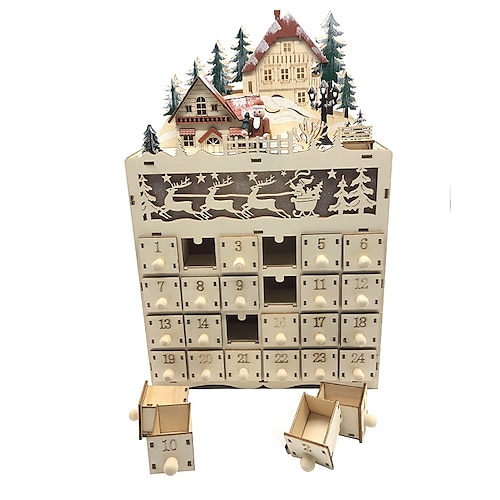  dřevěný adventní kalendář s 24 zásuvkami kutilský vánoční kalendář s led osvětlením dárek pro děti
