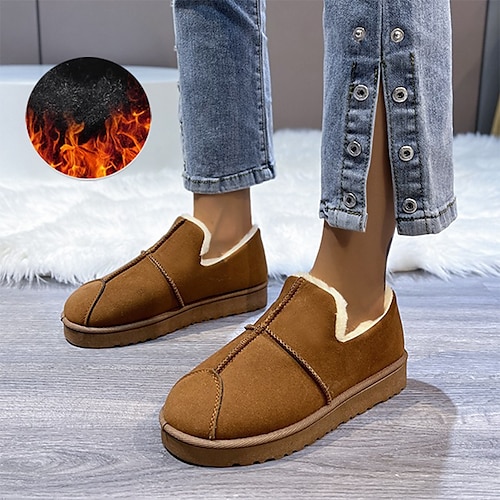 

Women's Boots Suede Shoes Snow Boots Winter Boots Daily Fleece Lined Booties Ankle Boots Winter Flat Heel Round Toe Casual Comfort Faux Suede Loafer Solid Color Black Brown Gray