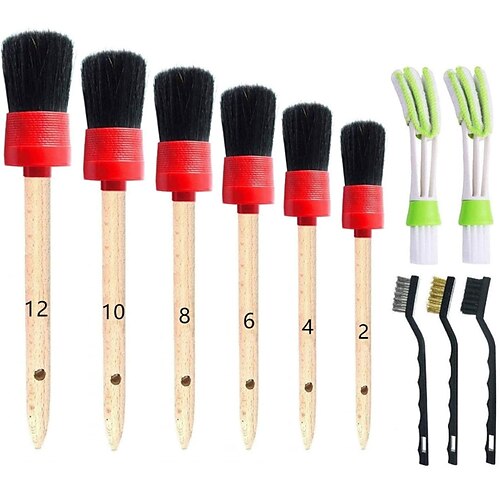 

11 Pieces Auto Detailing Brush Set for Cleaning Interior, Exterior, Leather, Including 6 pcs Car Detailing Brushes, 3 pcs Wire Brush and 2 pcs Automotive Air Conditioner Brush