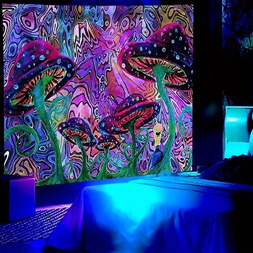 

tapeçaria de luz negra brilho reativo uv no escuro trippy enevoado cogumelo natureza paisagem tapeçaria pendurada mural de arte para sala de estar quarto