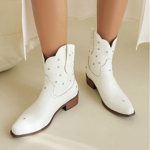 

Femme Bottes Bottes Cow boy Chaussures blanches Bottines Bottines Extérieur du quotidien Hiver Talon Plat Décontractées Minimalisme Faux Cuir Couleur unie Noir Blanche Marron