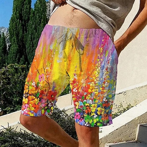 

Homens Calção Shorts de verão Shorts de praia Com Cordão Cintura elástica Impressão 3D Gráfico Borboleta Flor Respirável Macio Curto Casual Diário Feriado Roupa de rua Havaiana Branco Amarelo