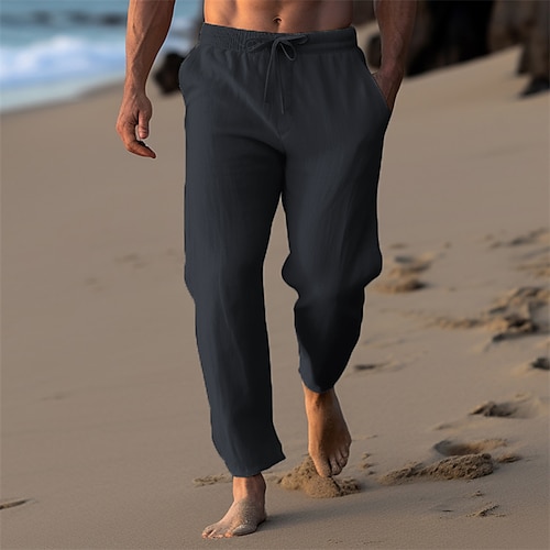 Men's Linen Pants Trousers Summer Pants Beach Pants Drawstring