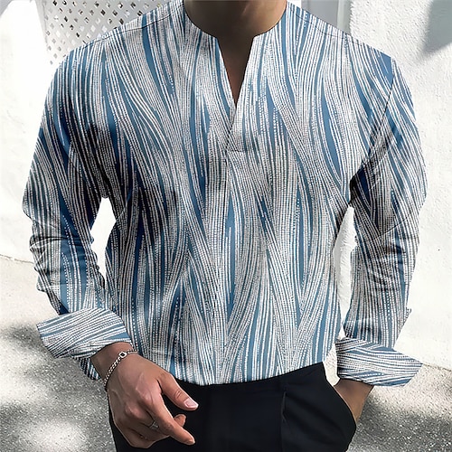 

Homens Camisa Social Estampas Abstratas Geometria Decote V Verde Azulado Vinho Azul Verde Cinzento Ao ar livre Rua Manga Longa Imprimir Roupa Moda Roupa de rua Designer Casual