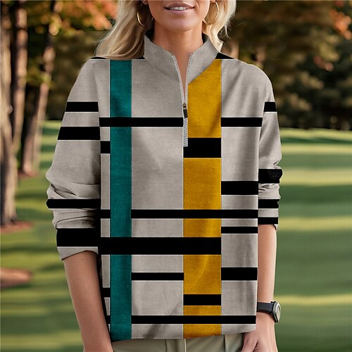 

Mujer Jersey de golf Sudadera Golf Mantiene abrigado Transpirable Dispersor de humedad Manga Larga Ropa de golf Camiseta Ajuste regular Bolsillos laterales 1/4 cremallera Geometría Impreso Primavera