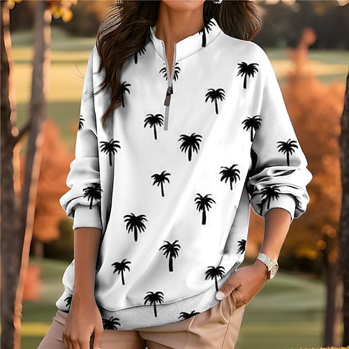 

Mujer Jersey de golf Sudadera Golf Mantiene abrigado Transpirable Dispersor de humedad Manga Larga Ropa de golf Camiseta Ajuste regular Cremallera Bolsillos laterales Árbol de coco Impreso Primavera