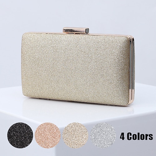 

Women's Clutch Evening Bag Wristlet Polyester Party Holiday Chain Lightweight Durable Solid Color Silver Black Champagne