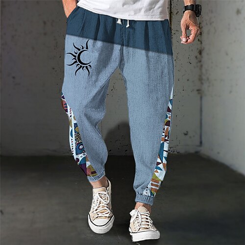 

Men's Sweatpants Joggers Trousers Drawstring Elastic Waist 3D Print Color Block Sun Graphic Prints Comfort Sports Outdoor Casual Daily Ethnic Style Retro Vintage Blue Khaki Micro-elastic