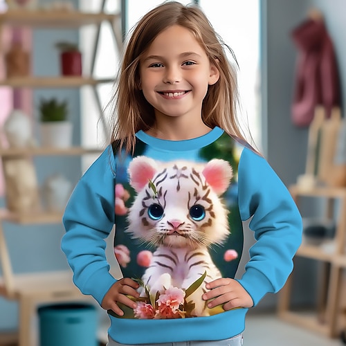 

Толстовка с длинными рукавами для девочек, рисунок, мультяшный кот, 3D-принт, модная уличная одежда, очаровательный полиэстер, на открытом воздухе, повседневная, повседневная, для детей, с круглым вырезом, от 3 до 12 лет, рубашка с 3D-принтом, обычная пос