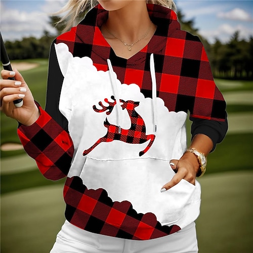 

Damen-Golf-Kapuzenpullover, Halloween-Shirt, Golfpullover, atmungsaktiv, schnell trocknend, mit Taschen, langärmlig, Golfbekleidung, Golfkleidung, normale Passform, kariert, Frühling, Herbst, Tennis, Golf, Pickleball