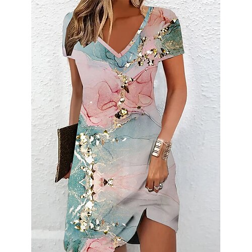 

Women's T Shirt Dress Casual Dress Summer Dress Ombre Marble Print Print V Neck Mini Dress Active Fashion Outdoor Daily Short Sleeve Regular Fit Light Green Pink Dark Green Summer Spring S M L XL XXL