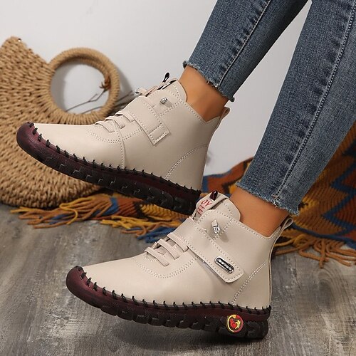 

Femme Bottes Couture à la main Grandes Tailles Chaussures souples Extérieur du quotidien Talon Plat Bout rond Décontractées Confort Minimalisme Marche Polyuréthane Lacet Couleur unie Noir Rouge Marron