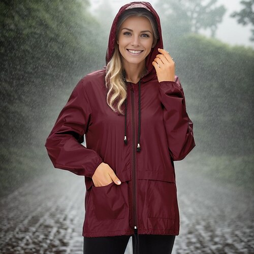 

Damen Regenmantel für Wanderer Wasserdichte Wanderjacke Regenjacke Draussen Wasserdicht Windundurchlässig Atmungsaktiv Schnelltrocknend Oberbekleidung Mantel Shirt Sichtbarer Reißverschluß in voller