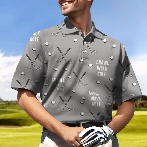 

Homens Camisa polo de caminhada Camisa de golfe Pólo de botões Respirável Secagem Rápida Pavio Humido Manga Longa Vestuário de golfe Roupas de golfe Normal Estampado Primavera Outono Tênis Golfe