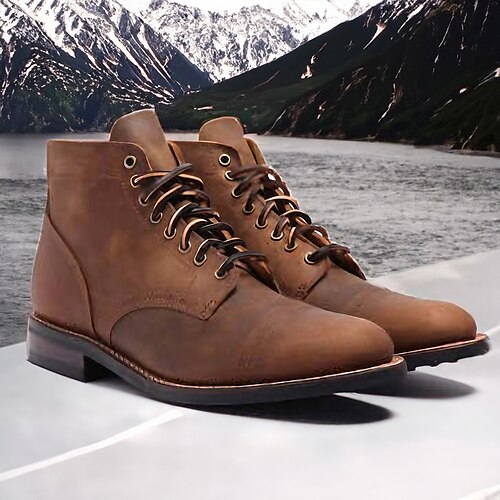 

Men's Boots Hand Stitching Leather Shoes Vintage Classic Casual Outdoor Daily Walking Shoes Faux Leather Breathable Comfortable Slip Resistant Booties / Ankle Boots dark brown Black Light Brown Winter