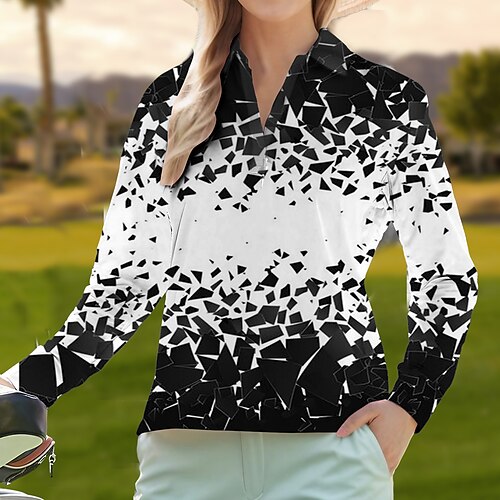 

Damen poloshirt Golfhemd Atmungsaktiv Schnelltrocknend Feuchtigkeitsableitung Langarm Golfbekleidung Golfkleidung Regular Fit Geometrie Frühling Herbst Tennis Golfspiel Pickleball