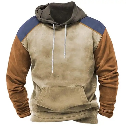 

Men's Hoodie Black White Blue Khaki Hooded Color Block Patchwork Sports Outdoor Daily Holiday Streetwear Cool Casual Spring Fall Clothing Apparel Hoodies Sweatshirts