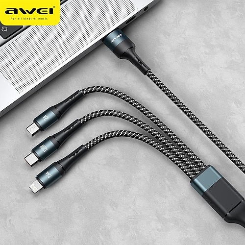 

1 paquet Câble USB-C Câble Lightning Câble de charge multiple 100W 3,9 pieds USB A vers USB C USB A vers Lightning USB A vers micro B 2.4 A Charge Rapide Transfert de données élevé Nylon Tress