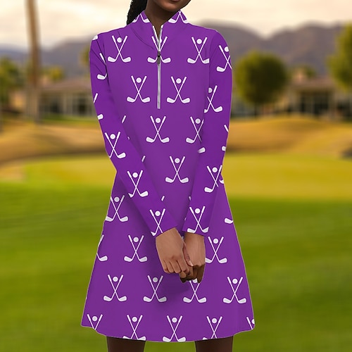 

Mulheres Vestido de tênis vestido de golfe Respirável Secagem Rápida Pavio Humido Sem Manga Vestidos roupa de tênis Zíper Estampado Verão Tênis Golfe Pickleball