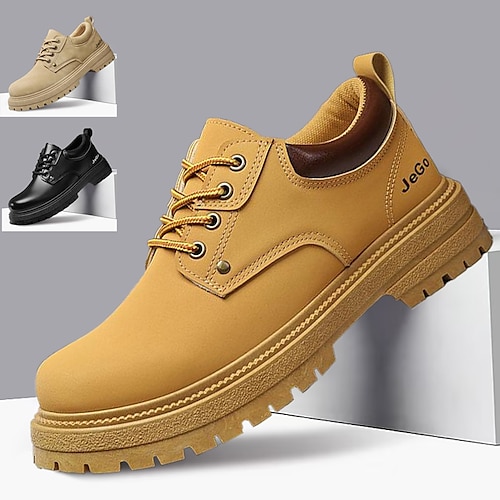 

Men's Oxfords Casual Shoes Comfort Shoes Vintage Casual Outdoor Daily Hiking Shoes Walking Shoes Leather Breathable Height Increasing Comfortable Black Yellow khaki Fall