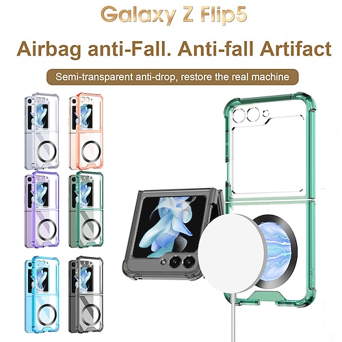 

telefone Capinha Para Samsung Galaxy Z Flip 5 Caso de Adsorção Magnética Transparente Resistência à Queda nos Quatro Cantos Anti-Arranhões TPU PC