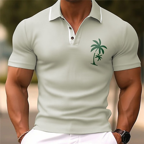 

Men's Lapel Polo Button Up Polos Polo Shirt Golf Shirt Coconut Tree Graphic Prints Turndown Pink Navy Blue Blue Green Gray Outdoor Street Short Sleeves Print Clothing Apparel Sports Fashion