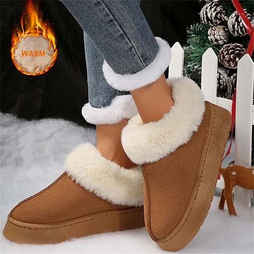 

Damen Stiefel Schneestiefel Warme Hausschuhe Outdoor Täglich Winter Flacher Absatz Runde Zehe Modisch Brautkleider schlicht Komfort Kunst-Veloursleder Halbschuhe Feste Farbe Schwarz Braun Kaki