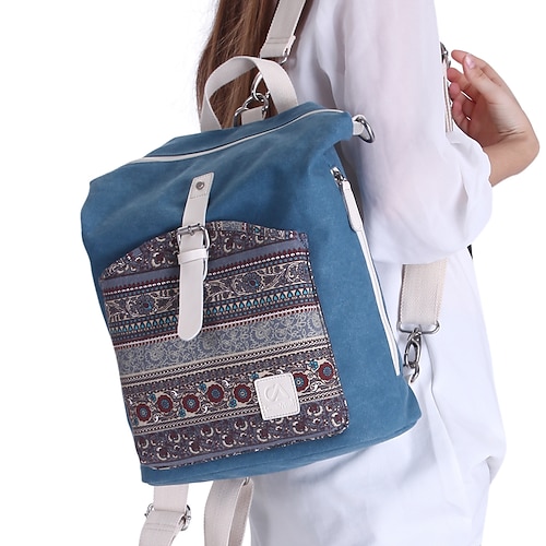 

Mujer Chica mochila Mochila Escolar Diario Viaje Estampado Floral Lona Ajustable Gran Capacidad Transpirable Hebilla Cremallera Negro Rojo Azul Piscina