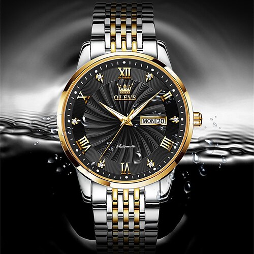 

Olevs marque hommes montres calendrier semaine affichage lumineux automatique mécanique montre diamants étanche affaires sport montres