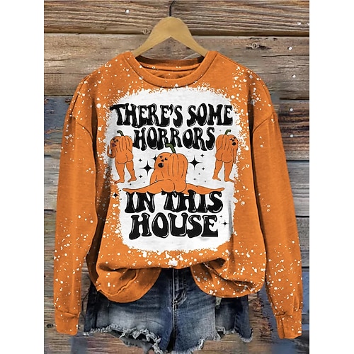 

Mujer Sudadera Pull-over Sudadera de Halloween Deportes Básico Naranja Letra Víspera de Todos los Santos Escote Redondo Manga Larga Top Microelástico Otoño invierno