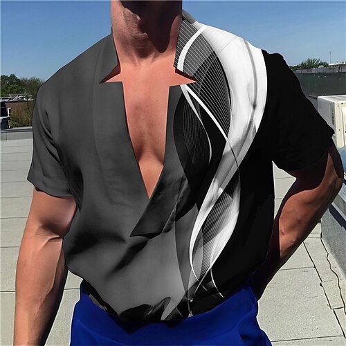 

Herren Hemd leinenhemd Geometrie Linear V Ausschnitt Marineblau Braun Grün Grau Outdoor Strasse Kurzarm Bedruckt Bekleidung Leinen Modisch Strassenmode Designer Brautkleider schlicht